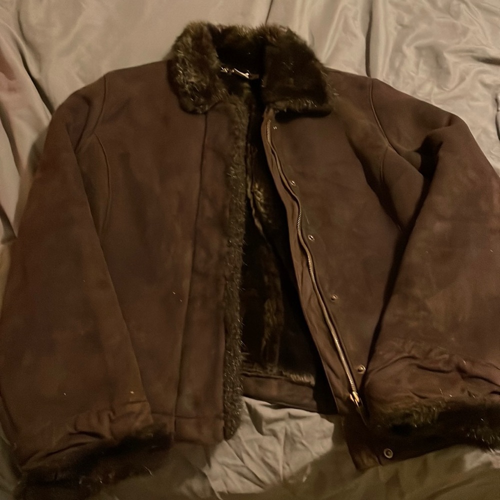 Furry brown Ann taylor large petite coat.